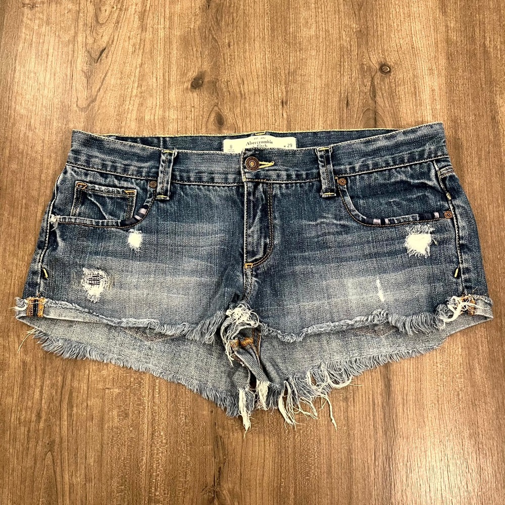 Y2K Abercrombie & Fitch Jean Shorts Blue Distressed Cut Off Womens 8 W29